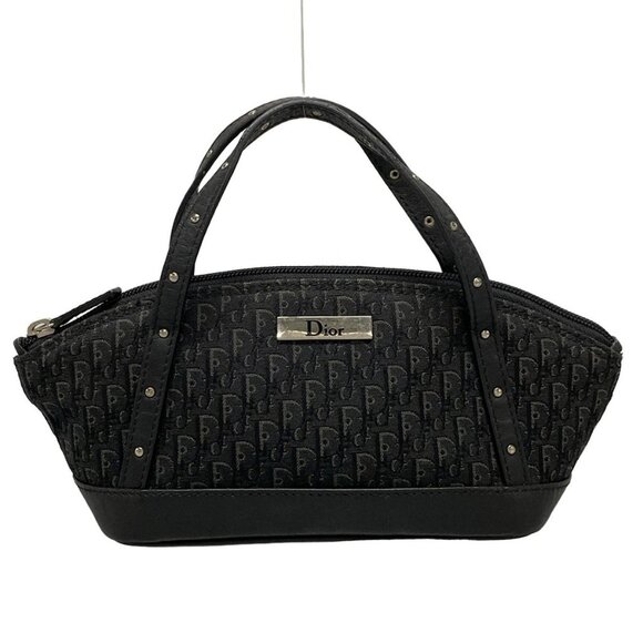 Auth DIOR/ChristianDior Trotteur - Black Gray Jacquard Leather Handbag - Picture 1 of 16